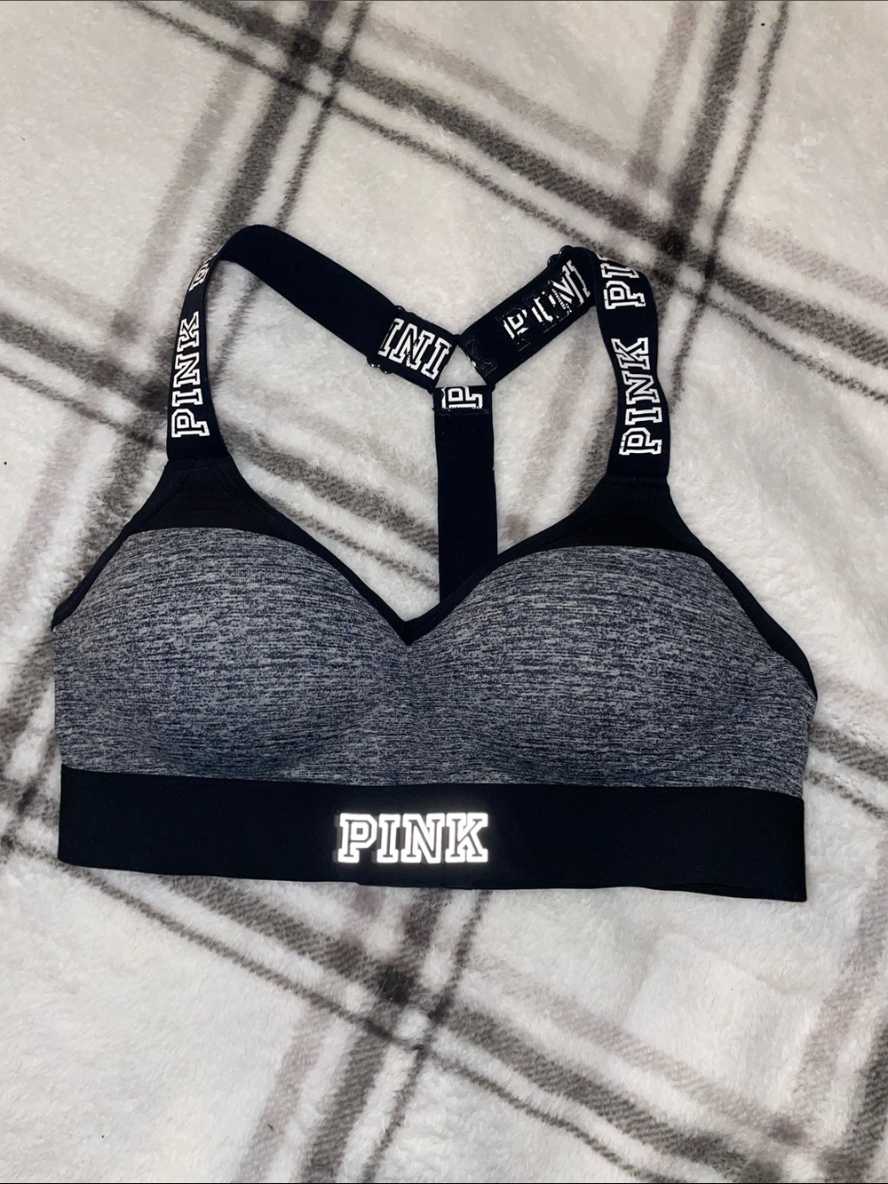 PINK Victoria's Secret Gray & Black Racerback Sports Bra